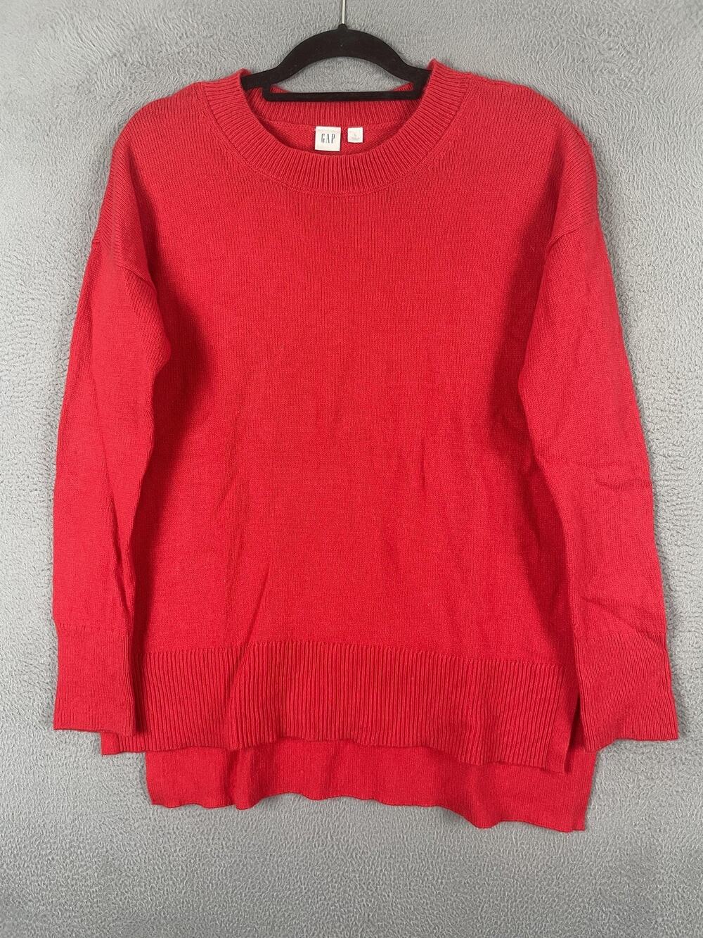 Gap Sweater Tunic Womens L Red Crazy Crew Nylon Wool Cotton Crew Neck Relaxed